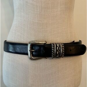 Vintage 1995 Brighton Black Leather Smooth Belt/silver Coated Buckle